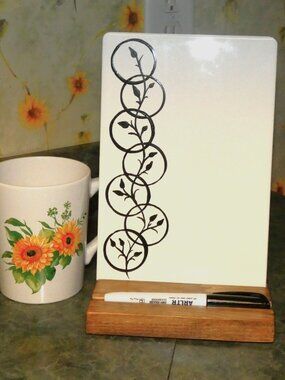 Black Vine Ceramic Whiteboard, Dry Erase Message Board with Wood Stand